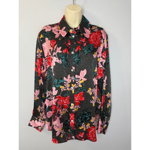 Tell Your Friends Long Sleeve Shirt Button Up Alicia Print Silk Women's XS New - Picture 2 of 16